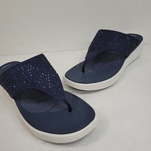 Clarks Cloudsteppers Women's Navy Blue Rhinestone FlipFlop Sandals  Sz 9.5 Comfy